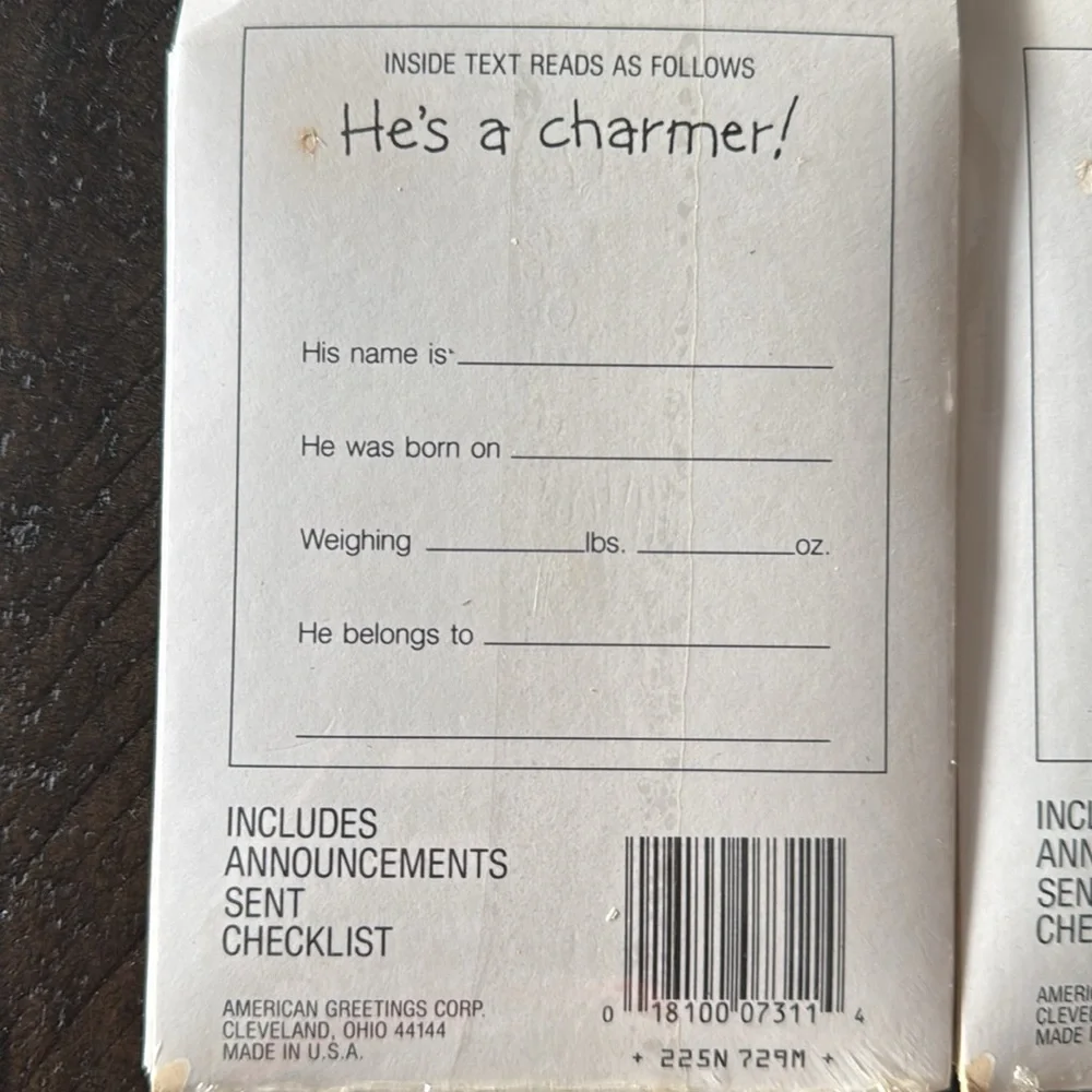 2 packages of vintage 1980s baby boy birth announcement.